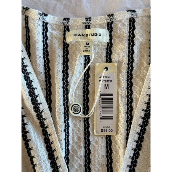 NWT Max Studio Dress Black & White Sleeveless V Neck Stretch Striped Sz M - Picture 6 of 9